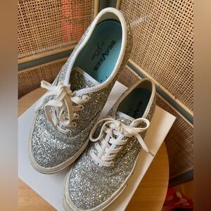 J Crew X Seavees Women's Silver Glitter Sneakers